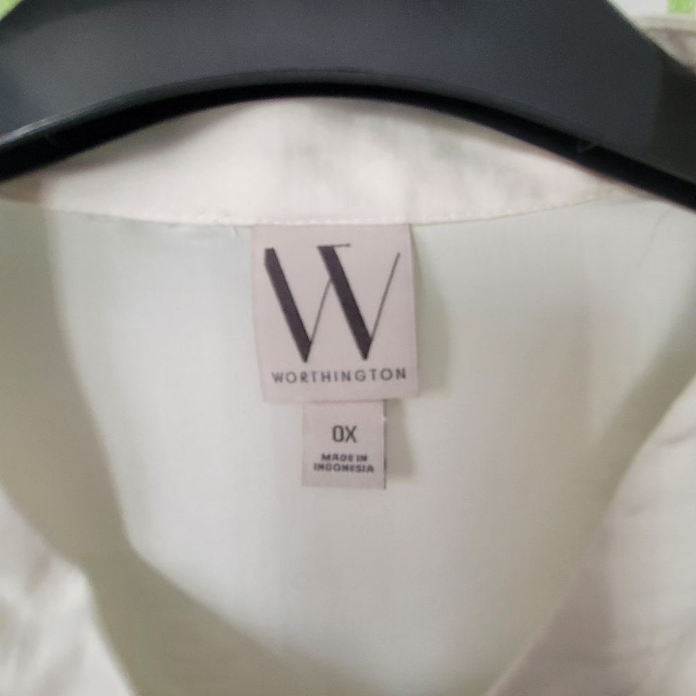Worthington White Button Down Shirt with Boxy Fit and Mandarin Collar - Picture 3 of 11